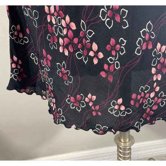 Ann Taylor Loft Womens Black Floral A line Skirt Size 8 Semi Sheer Unlined Rayon - Picture 4 of 13